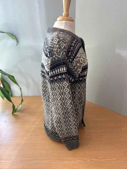 norlander M Gray NORWEIGAN sweater 100% wool w/ BLK/red/WTE
