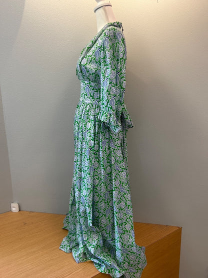 Thierry Colson M Blue /green floral LS maxi w/ belt NWT
