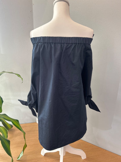 Tibi 2/XS Blue off the shoulder LS bow flowy blouse