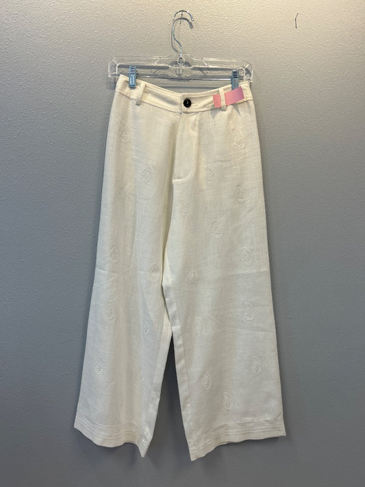 Jacquie The Label S White NWT Wide Leg Paisley embroider