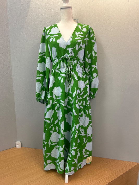 Kate Spade x Target M Green /blue floral LS maxi w/ front ties/elastic waist