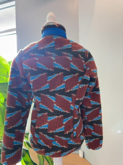 Patagonia S Brown /blue camo sherpa LS full zip