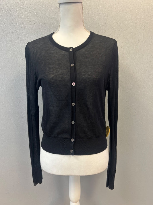 White & Warren M Black cotton blend classic cardi