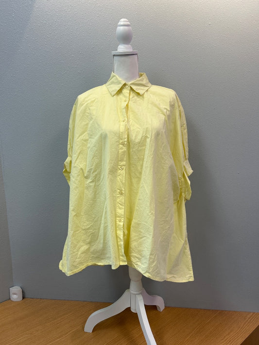 Q2 S Yellow bttn up gathered sleeves boxy fit