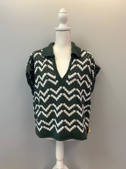 varley M Green /WTE holey knit collared SS polo