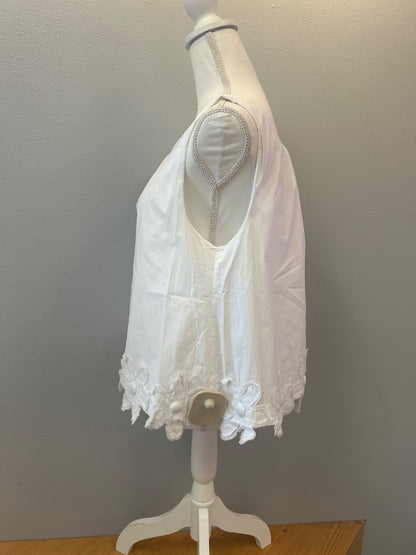 Kate Spade L White Ucut tank w/ floral hem