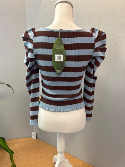 Farm Rio XS Blue/brown NWT Stripe LS U-Neck Cropped