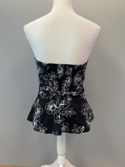 White House Black Market M Black /white embroidered tube top w/ tie