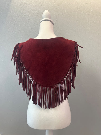 steer brand os Red gen. suede leather fringe poncho w/ metal concho embellishments