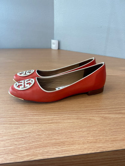 Tory Burch 7.5 Orange /cream/gold slip on leather flats AS IS