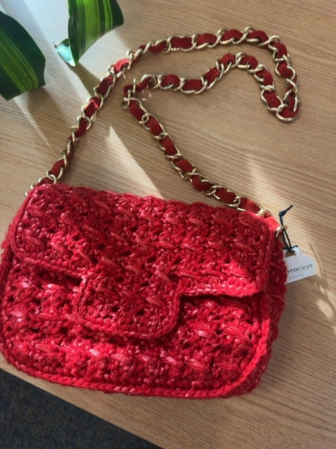 Caterina Bertini  Red Straw Flap Shoulder Bag