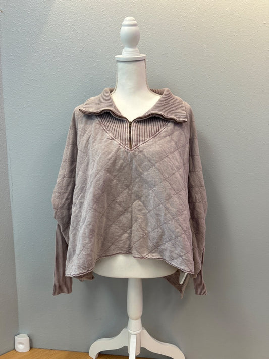 Free People L Purple quilted 1/4 zip flowy sweatshirt