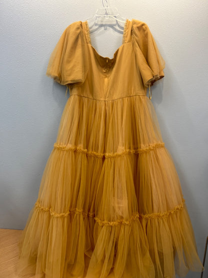Jessakae 1X Yellow Tulle SS tiered maxi PUFFY