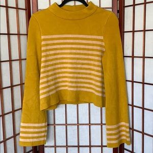 Moth Anthropologie "Mustard Yellow Stripe Bell Sleeve Sweater"