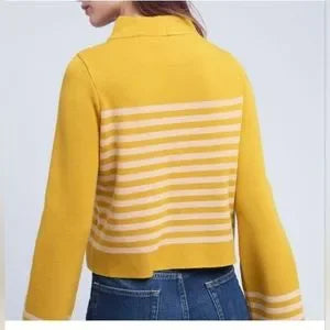 Moth Anthropologie "Mustard Yellow Stripe Bell Sleeve Sweater"