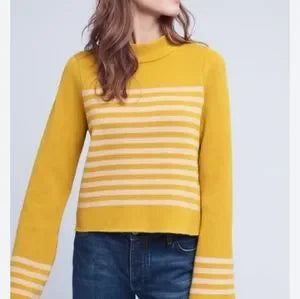 Moth Anthropologie "Mustard Yellow Stripe Bell Sleeve Sweater"